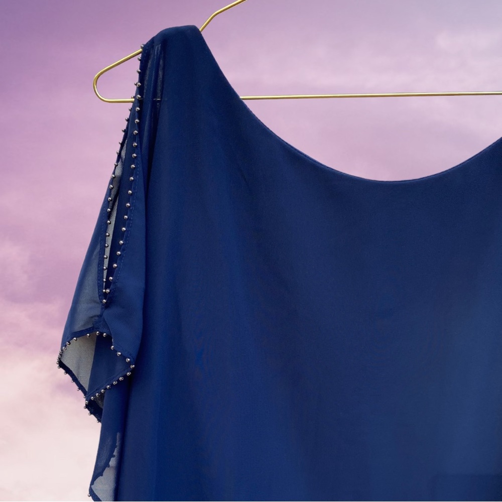 Laundry by Shelli Segal Draped Blue Chiffon Studded Stretch Shift Dress Size 8 - Picture 5 of 10